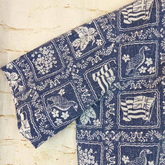 VTG 90s Reyn Spooner Lahaina Sailor Popover Men M Blue Denim Hawaiian Flag Beach - Picture 4 of 12